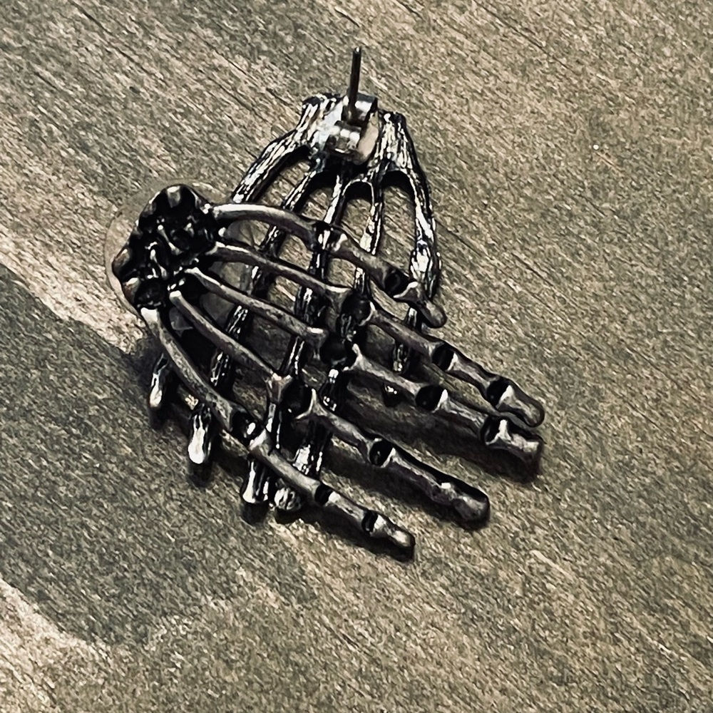 Silver Skeleton Hand Earrings - Picture 2 of 3